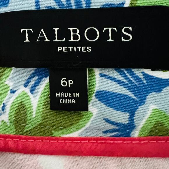 Talbots Skirt 6P Floral Cotton A Line Blue Green Red Knee Length Back Zip Spring - Picture 8 of 9